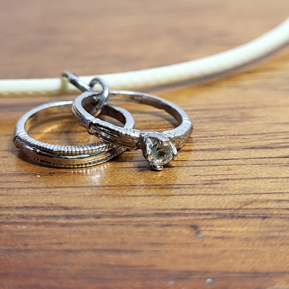 Vintage Silver Tone Engagement and Wedding Band Necklace Pendant Charm